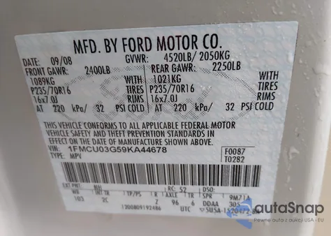 2009 Ford Escape Xlt from USA, damaged, VIN 1FMCU03G59KA44678